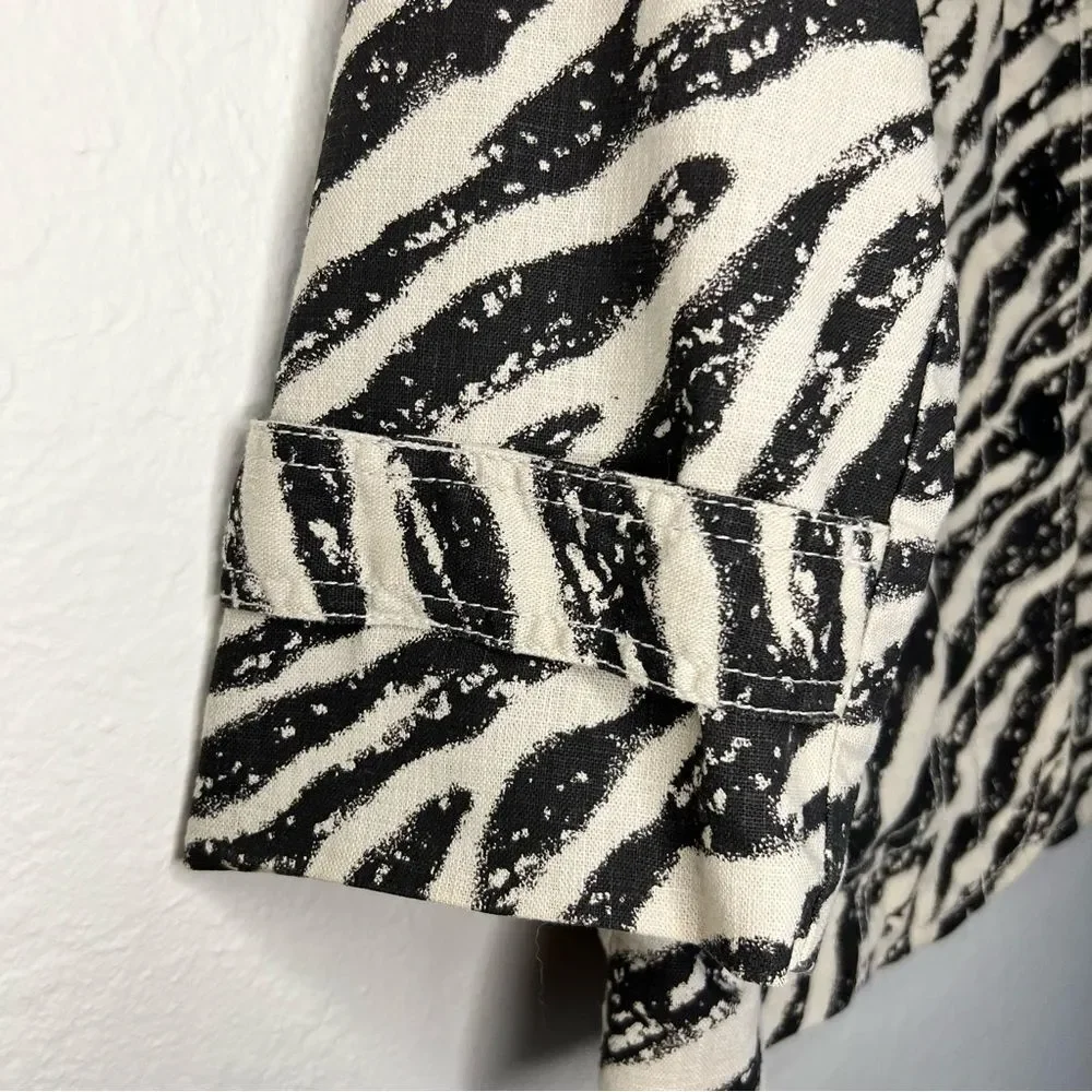 🖤Studio Works🖤🦓 Zebra Print🦓 Linen Cotton Blend Lined Blazer Jacket 🖤small